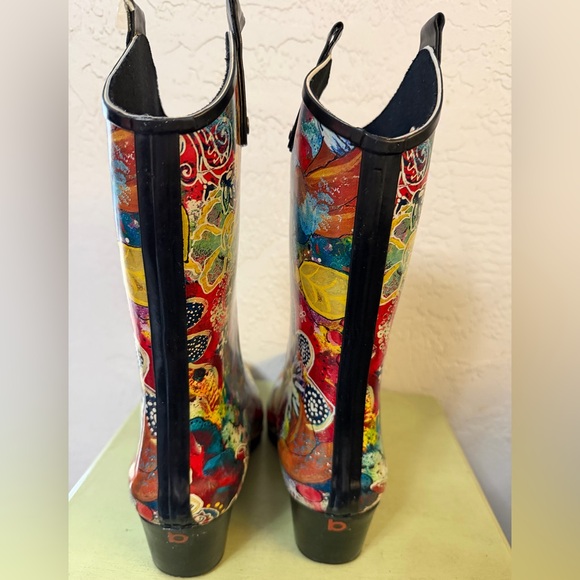 Rain Bops Beehive Rubber Cowboy Boots Pointed Toe Abstract Art Boho Western Shoe - Picture 8 of 13